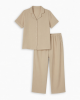 Women's Set Soft gauze short sleeve pajama Set Medium Beige Top Pant