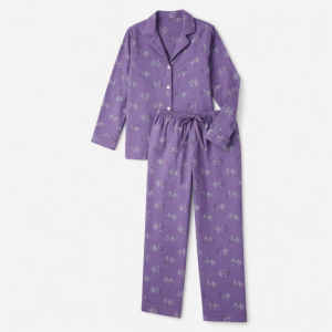 Pajamas Set Bicycle Purple Print Flannel Women Sleepwear