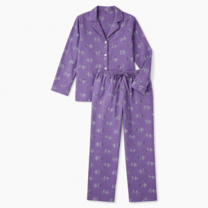 Pajamas Set Bicycle Purple Print Flannel Women Sleepwear